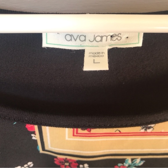 Ava James Pullover Round Neck SzL 3/4 Sleeve Black/Graphic Print Spandex Blend - Picture 4 of 10